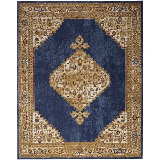 Blue and Gold Medallion Power Loom Distressed Area Rug Photo 2