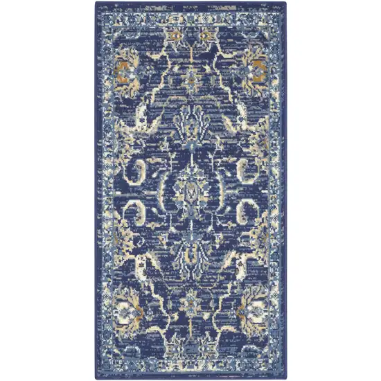 Blue and Gold Oriental Power Loom Area Rug Photo 2