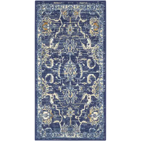 Blue and Gold Oriental Power Loom Area Rug Photo 9