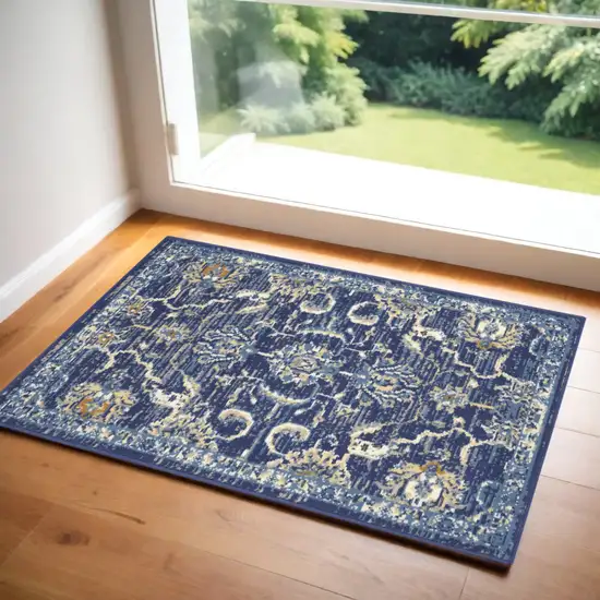 Blue and Gold Oriental Power Loom Area Rug Photo 1