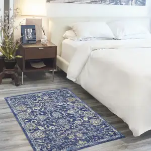 Photo of Blue and Gold Oriental Power Loom Area Rug