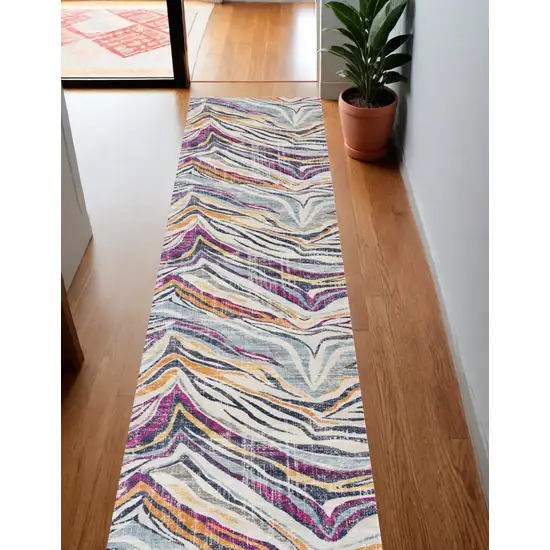 10' Blue And Gold Camouflage Dhurrie Runner Rug Photo 1