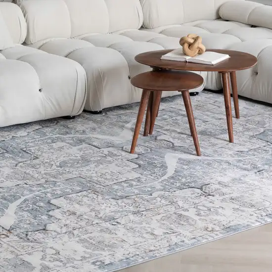 Blue and Gray Abstract Distressed Area Rug Photo 6