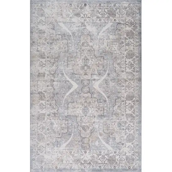 Blue and Gray Abstract Distressed Area Rug Photo 1