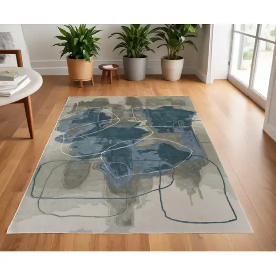 Blue and Gray Abstract Hand Tufted Area Rug Photo 1