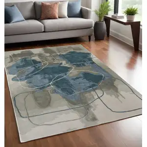 Photo of Blue and Gray Abstract Hand Tufted Area Rug