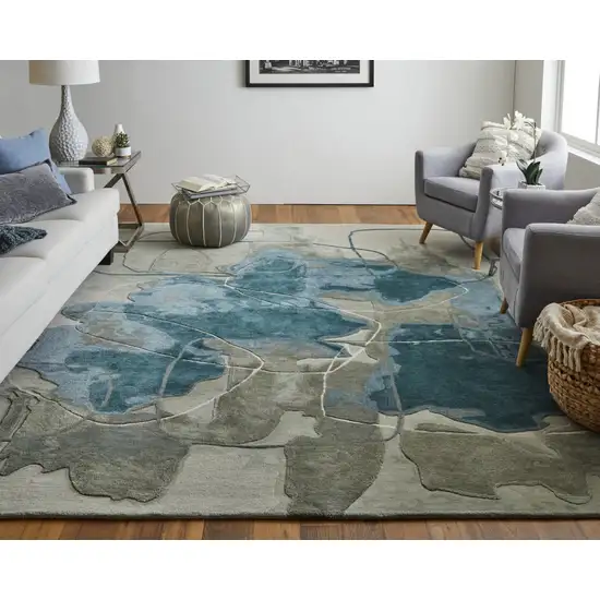 Blue and Gray Abstract Hand Tufted Area Rug Photo 9