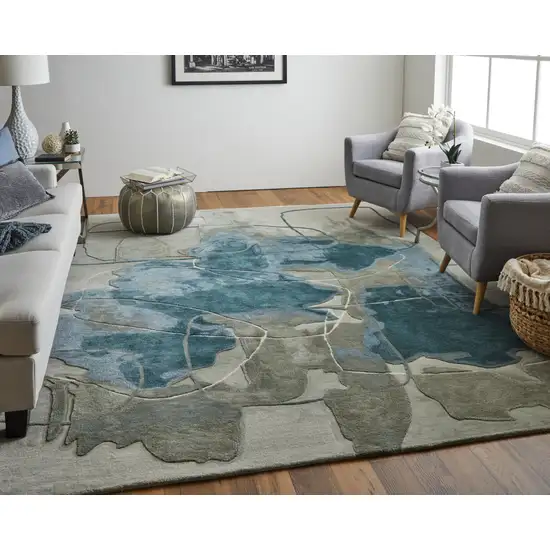 Blue and Gray Abstract Hand Tufted Area Rug Photo 8