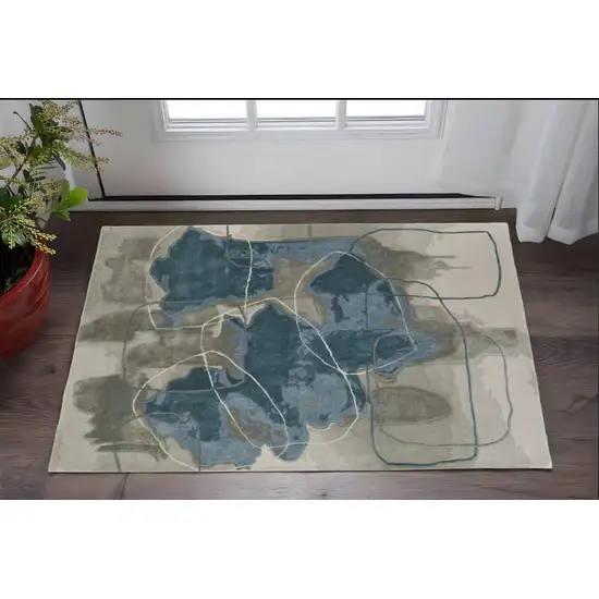 Blue and Gray Abstract Hand Tufted Area Rug Photo 1