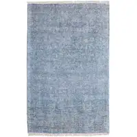 Photo of Blue and Gray Abstract Hand Woven Distressed Area Rug With Fringe