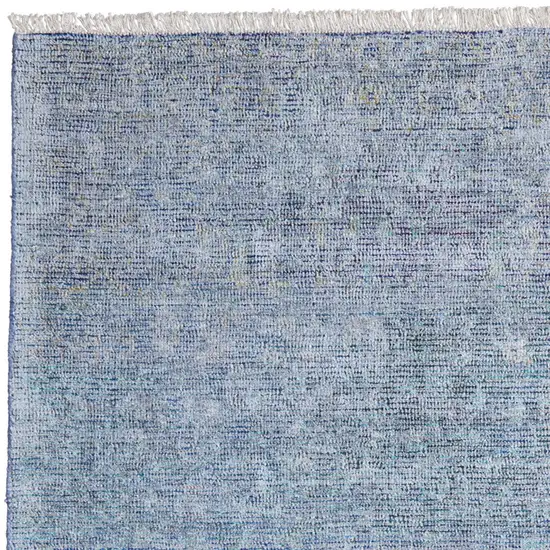 Blue and Gray Abstract Hand Woven Distressed Area Rug With Fringe Photo 6