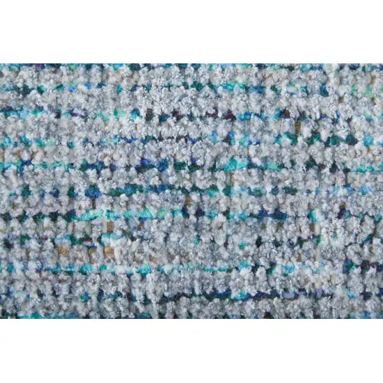 Blue and Gray Abstract Hand Woven Distressed Area Rug With Fringe Photo 8