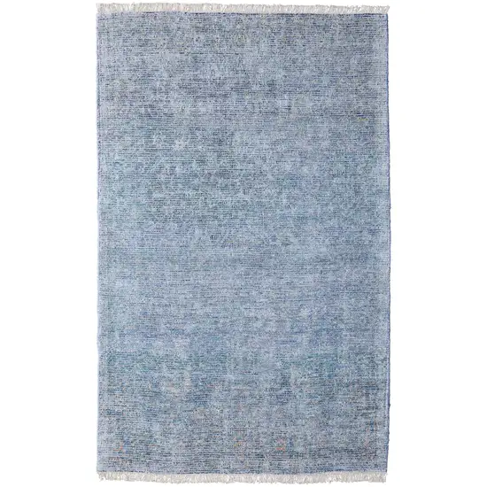 Blue and Gray Abstract Hand Woven Distressed Area Rug With Fringe Photo 6