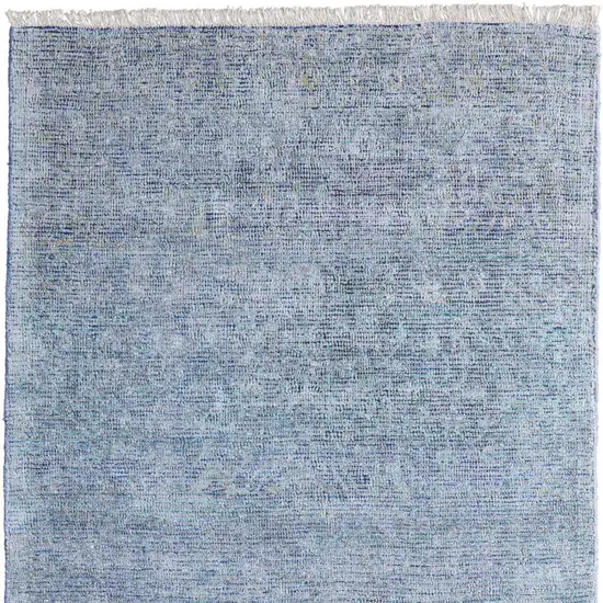 Blue and Gray Abstract Hand Woven Distressed Area Rug With Fringe Photo 5