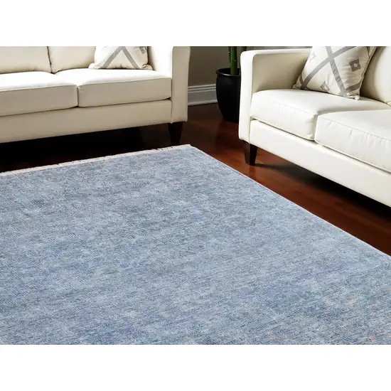 Blue and Gray Abstract Hand Woven Distressed Area Rug With Fringe Photo 1