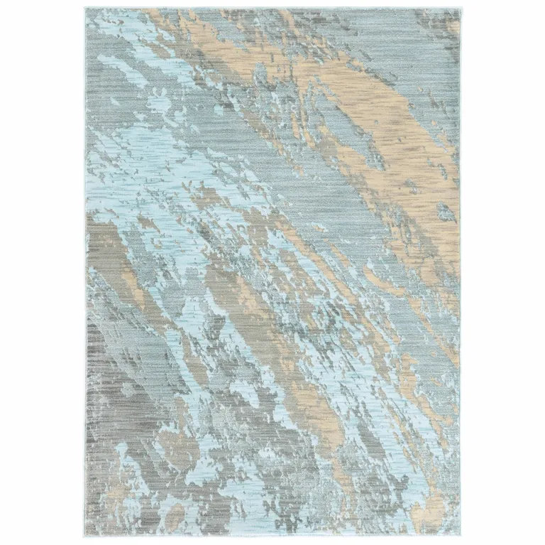 Blue and Gray Abstract Impasto Area Rug Photo 1