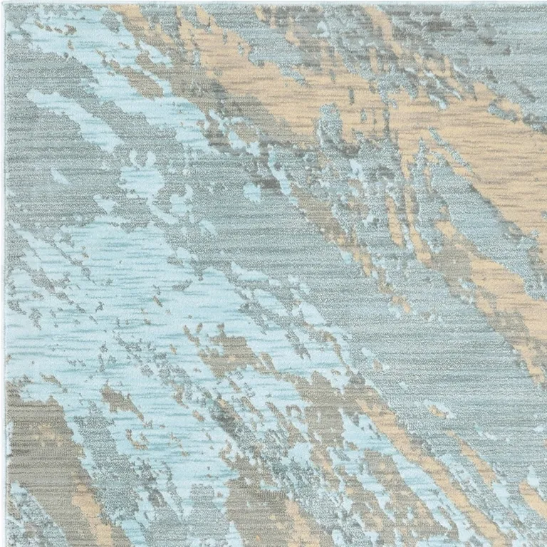 Blue and Gray Abstract Impasto Area Rug Photo 3