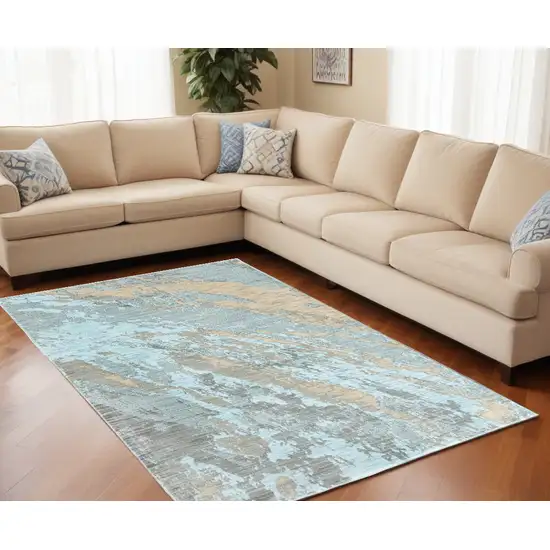 Blue And Gray Abstract Impasto Area Rug Photo 1