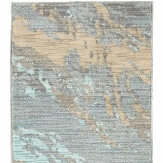Blue and Gray Abstract Impasto Runner Rug Photo 3
