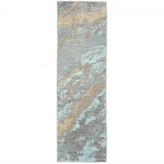 Blue and Gray Abstract Impasto Runner Rug Photo 4