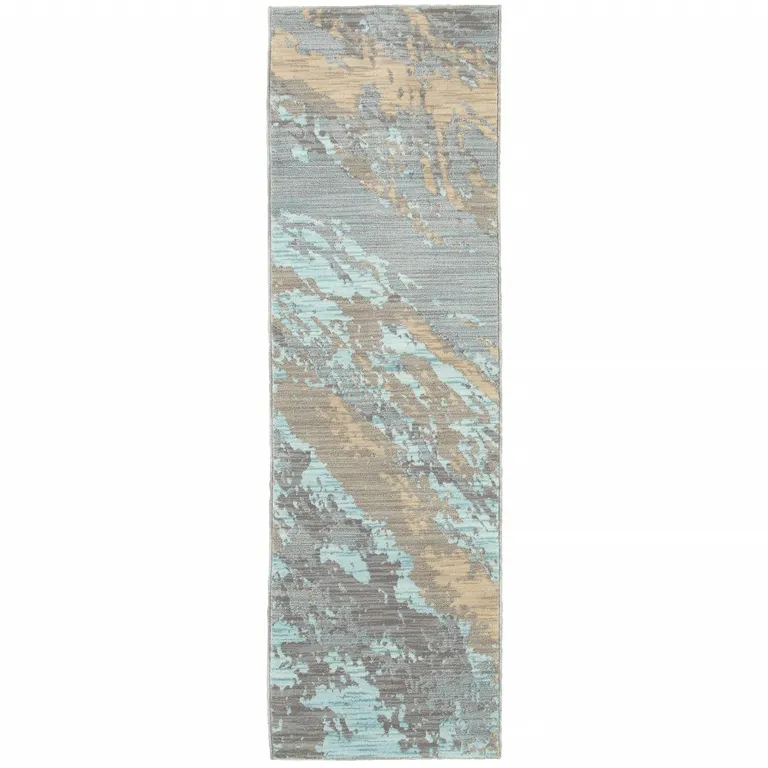 Blue and Gray Abstract Impasto Runner Rug Photo 1