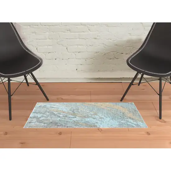 Blue and Gray Abstract Impasto Scatter Rug Photo 3