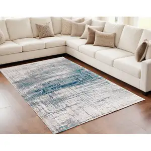 Photo of Blue and Gray Abstract Non Skid Area Rug