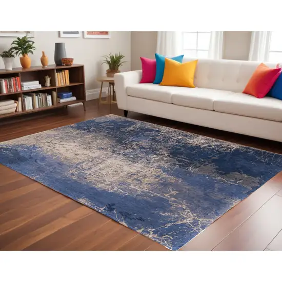 Blue and Gray Abstract Non Skid Area Rug Photo 1