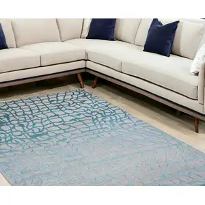 Photo of Blue and Gray Abstract Non Skid Area Rug