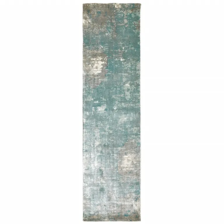 Blue and Gray Abstract Pattern Indoor Runner Rug Photo 1