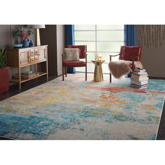 Blue and Gray Abstract Power Loom Area Rug Photo 5