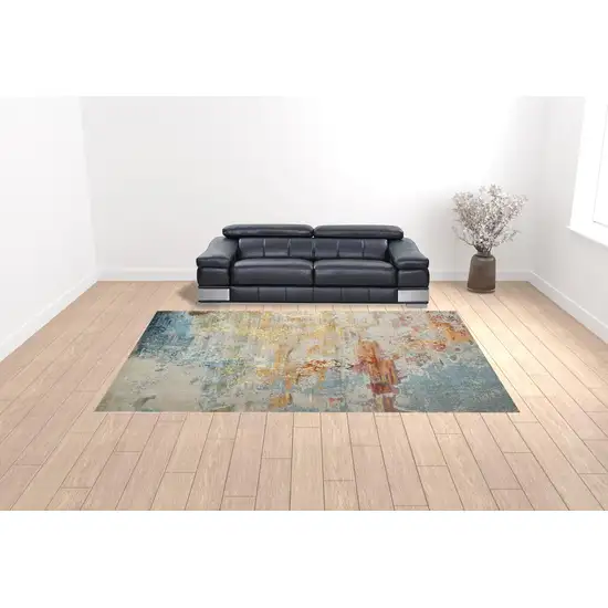 Blue and Gray Abstract Power Loom Area Rug Photo 2