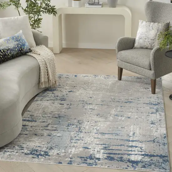 Blue and Gray Abstract Power Loom Area Rug Photo 4