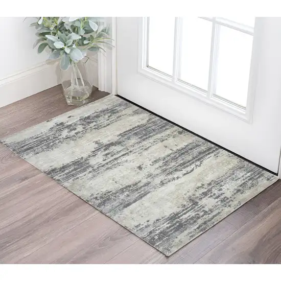 Ivory Beige and Gray Abstract Power Loom Area Rug Photo 1