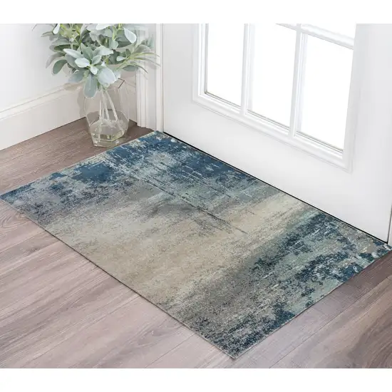 Dark Blue and Gray Abstract Power Loom Area Rug Photo 1