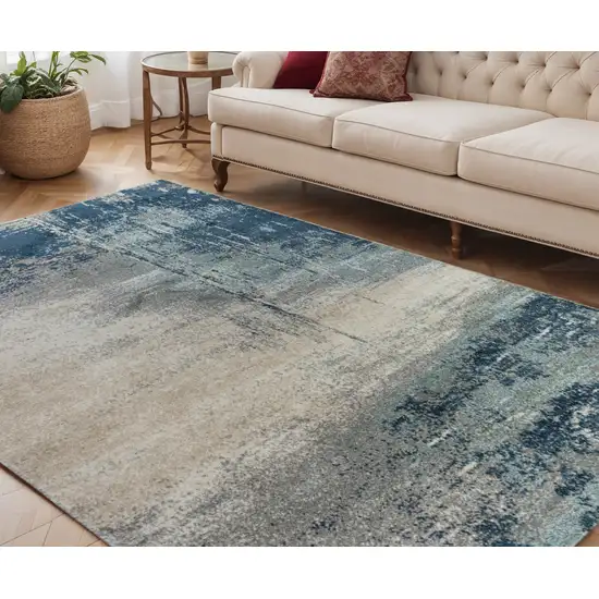 Dark Blue and Gray Abstract Power Loom Area Rug Photo 1