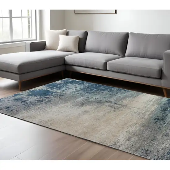 Dark Blue and Gray Abstract Power Loom Area Rug Photo 1