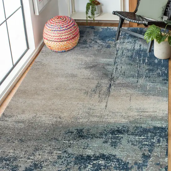 Blue and Gray Abstract Power Loom Area Rug Photo 5