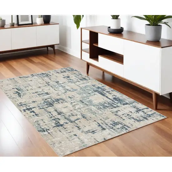 Blue and Gray Abstract Power Loom Area Rug Photo 1