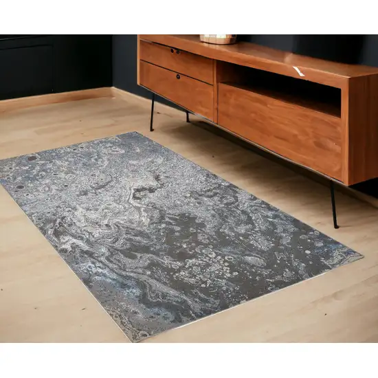 Blue and Gray Abstract Power Loom Area Rug Photo 1