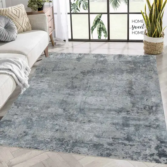 Blue and Gray Abstract Power Loom Distressed Area Rug Photo 3