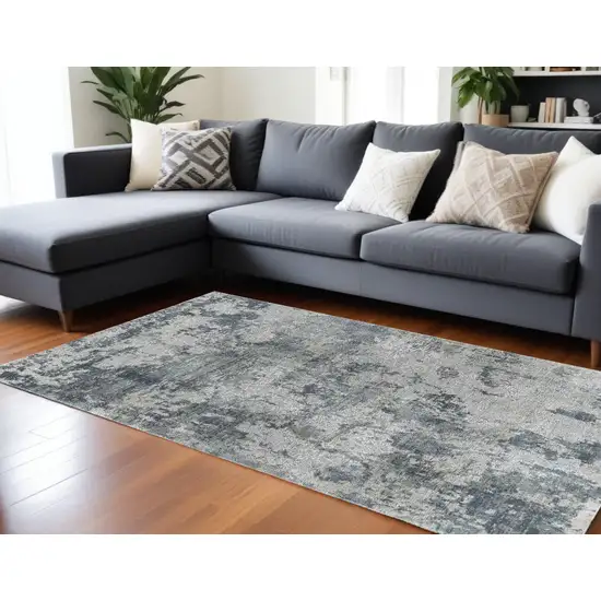 Blue and Gray Abstract Power Loom Distressed Area Rug Photo 1