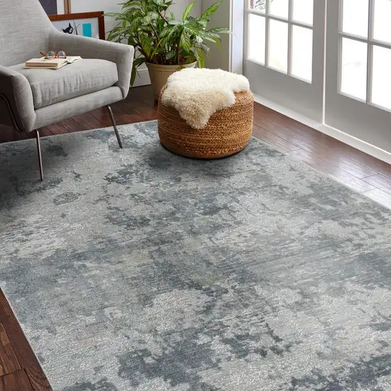 Blue and Gray Abstract Power Loom Distressed Area Rug Photo 5