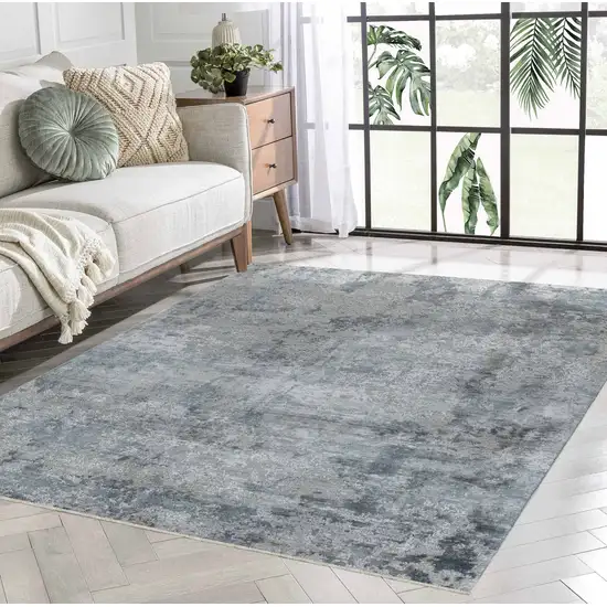 Blue and Gray Abstract Power Loom Distressed Area Rug Photo 8