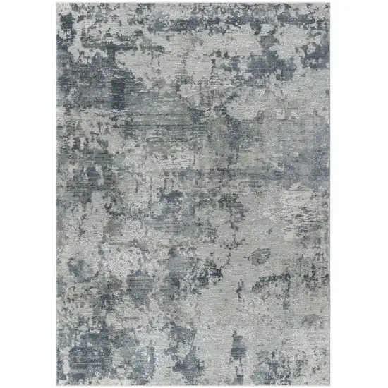 Blue and Gray Abstract Power Loom Distressed Area Rug Photo 2