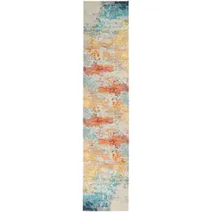 Photo of Blue and Gray Abstract Power Loom Runner Rug