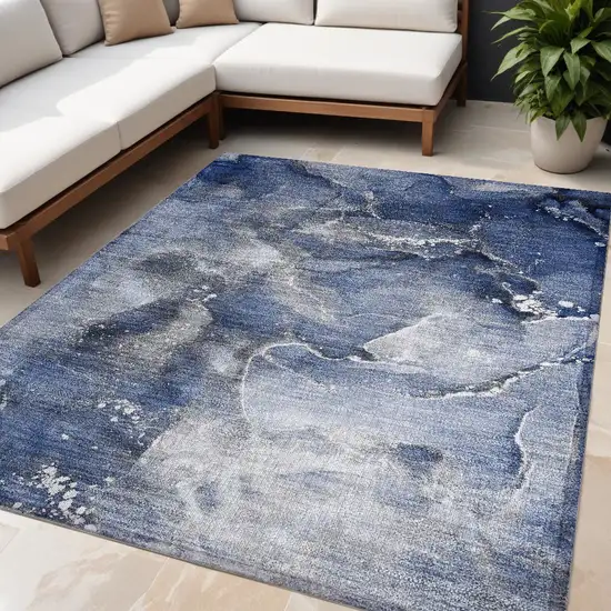 Blue and Gray Abstract Washable Non Skid Indoor Outdoor Area Rug Photo 1