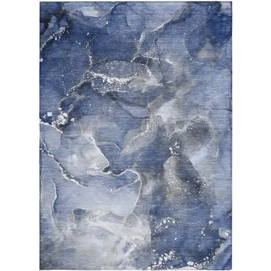 Blue and Gray Abstract Washable Non Skid Indoor Outdoor Area Rug Photo 4