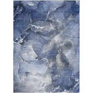 Photo of Blue and Gray Abstract Washable Non Skid Indoor Outdoor Area Rug