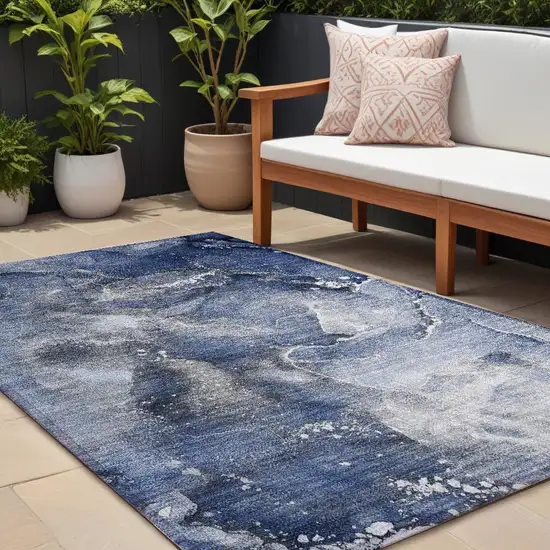 Blue and Gray Abstract Washable Non Skid Indoor Outdoor Area Rug Photo 1